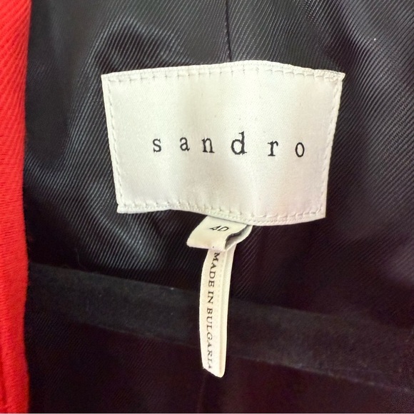 Sandro Red Notched Collar Open Structured Waist Length Boxy Blazer Women Size 8 - Picture 8 of 13